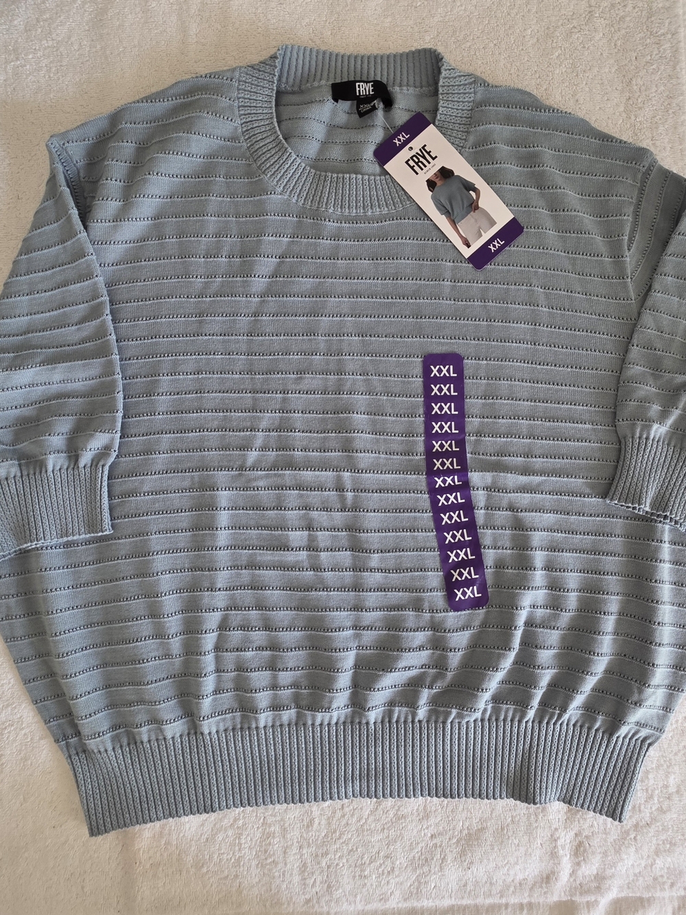 FRYE Men's Pale Blue Open-Stitch Crewneck Sweater